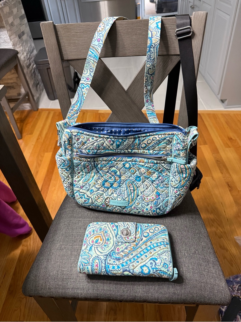 Vera Bradley Aqua Paisley Quilted Crossbody with Matching Wallet